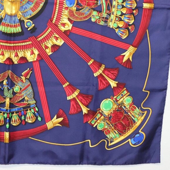 HERMES Caty Ancient Egyptian Scarab Pattern Carre 90 Scarf Silk Blue Auth 141181 - Picture 10 of 13